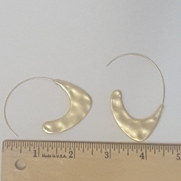 Hammered Gold Tone Crescent Drop Earrings - Picture 4 of 4